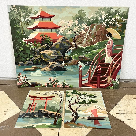 Vintage Wall Decor Vintage Paint By Number Japanese Garden Scene